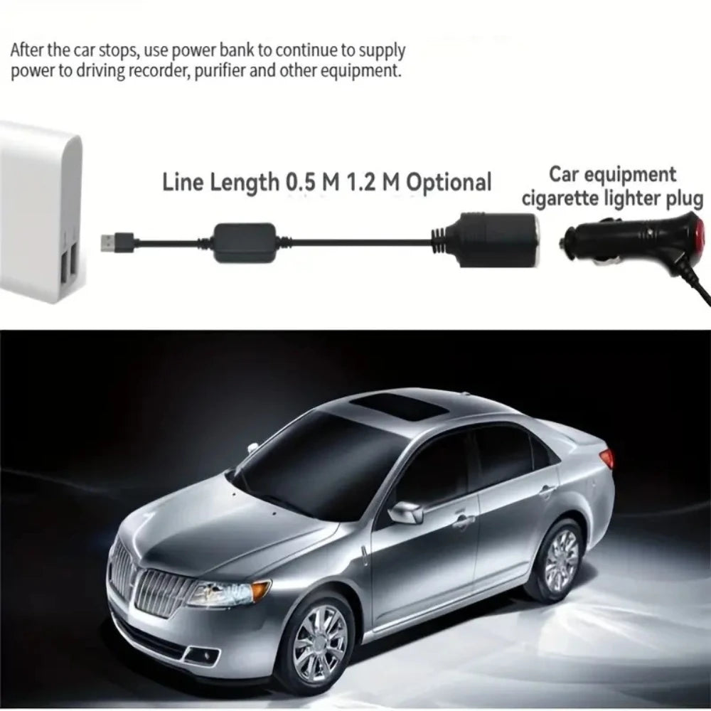 USB to 12V Car Cigarette Lighter Socket Power Adapter