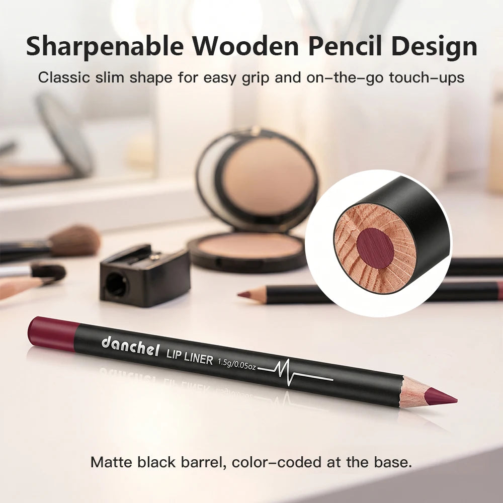 Professional 12-Color Waterproof Lip Liner Pencil Set - 9
