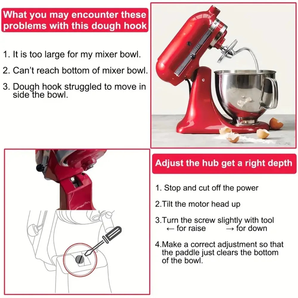 Stainless Steel Dough Hook for Tilt-Head Stand Mixers