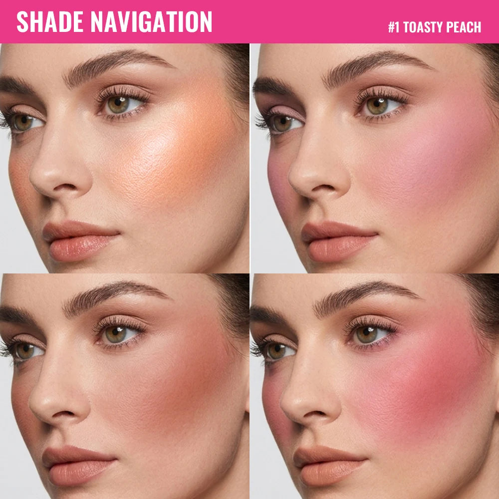 4-Color Matte Pigmented Blush Palette with Makeup Brush - 5