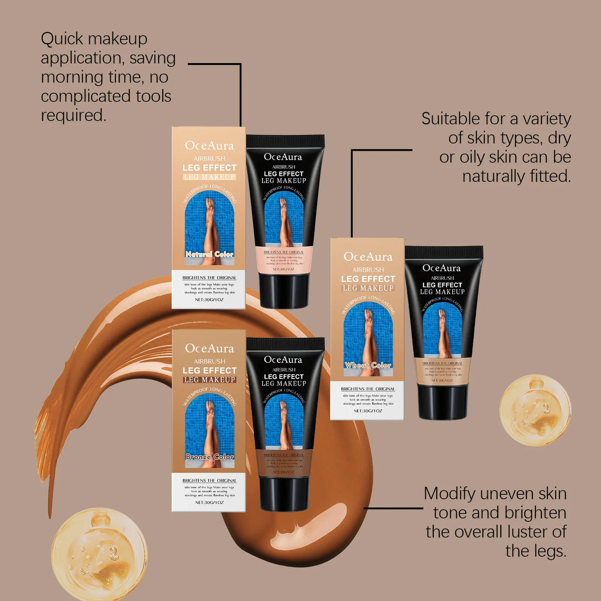 Waterproof Leg Makeup Concealer and Instant Bronzer Cream