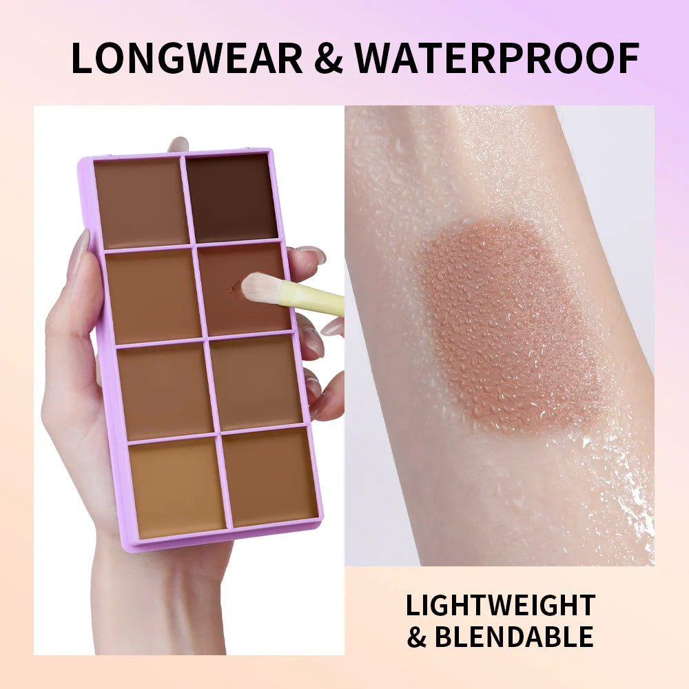 8-Shade Waterproof Full Coverage Cream Concealer Palette - 12