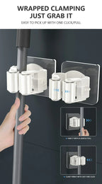 Wall Mounted Adhesive Mop and Broom Organizer Holder
