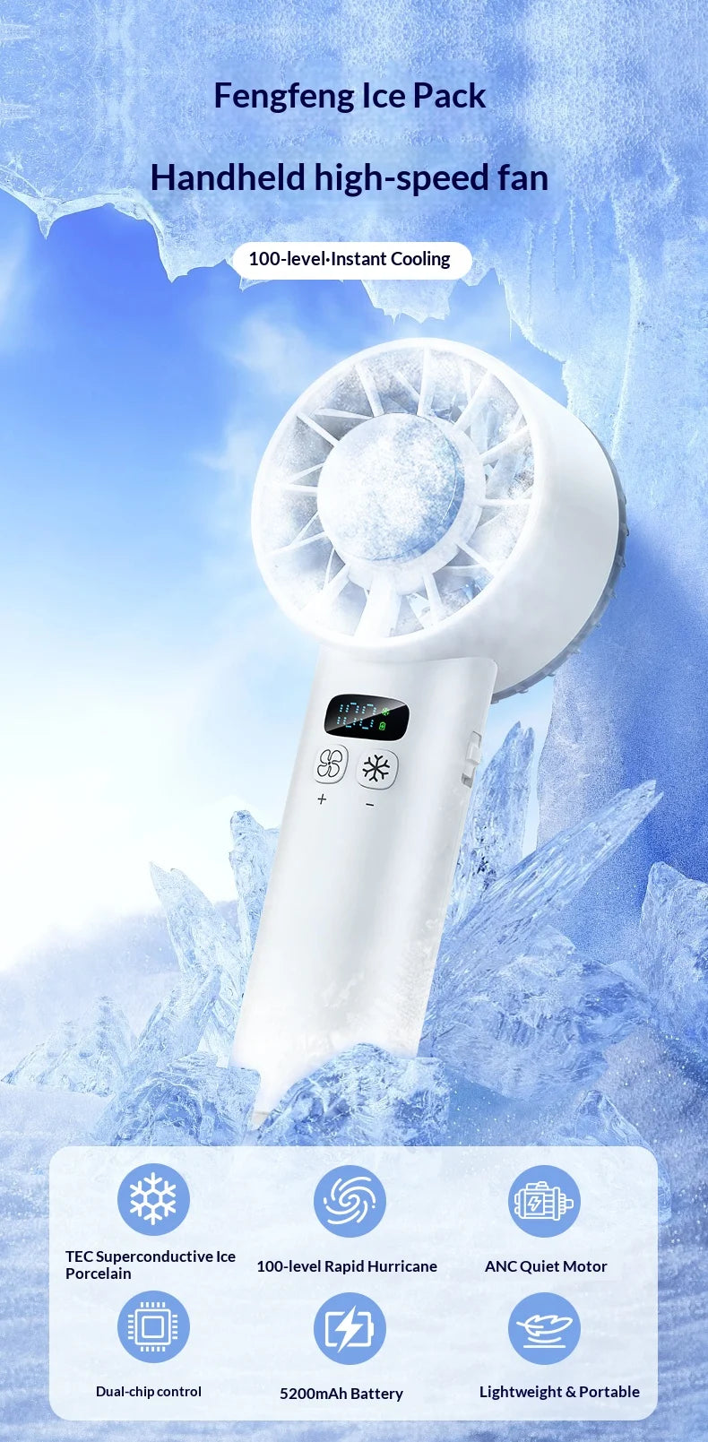 Portable Handheld Ice Cooling Fan with Digital Display - 7