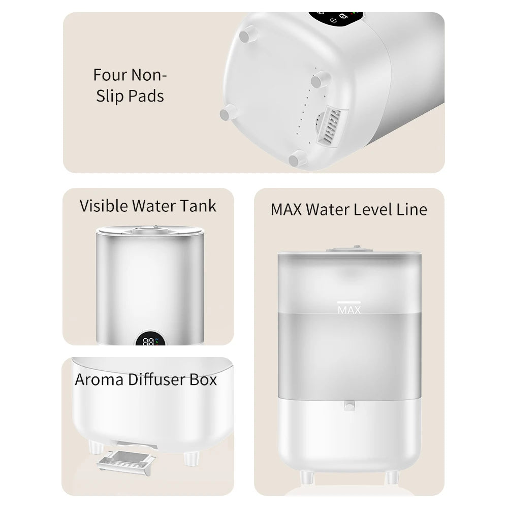 4L Ultrasonic Air Humidifier with Dual Mist and Aromatherapy