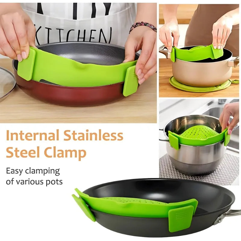 Universal Clip-On Silicone Pot Strainer for Kitchen