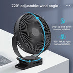 Portable Rechargeable Clip-On Desk Fan with 10000mAh Battery