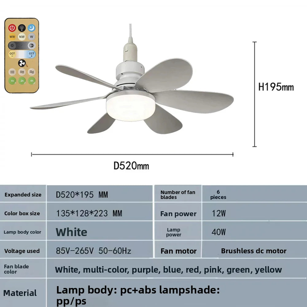Socket Ceiling Fan with LED Light and Remote Control