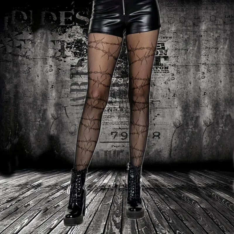 Geometric Pattern Mesh Tights for Women - 6