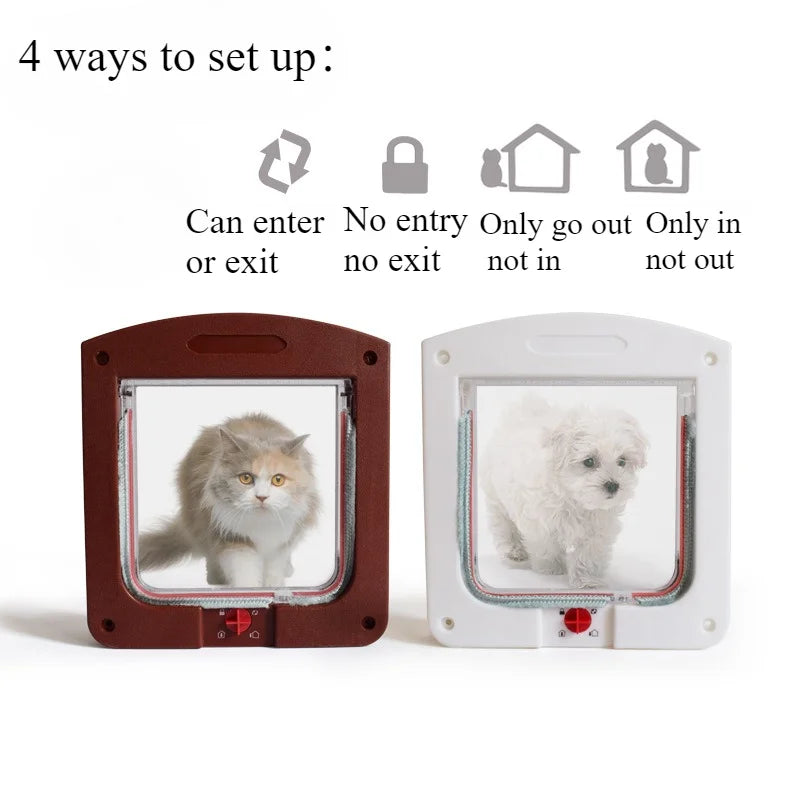 4-Way Locking Cat Flap Door for Small Pets