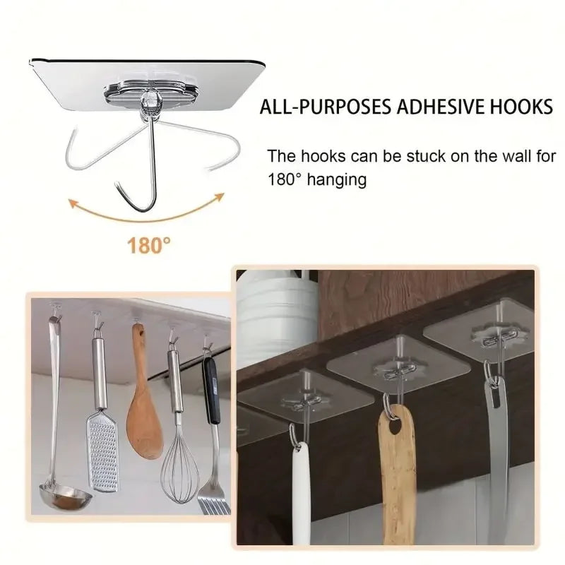 Transparent Self-Adhesive Rotating Wall Hooks for Home Organization - 6