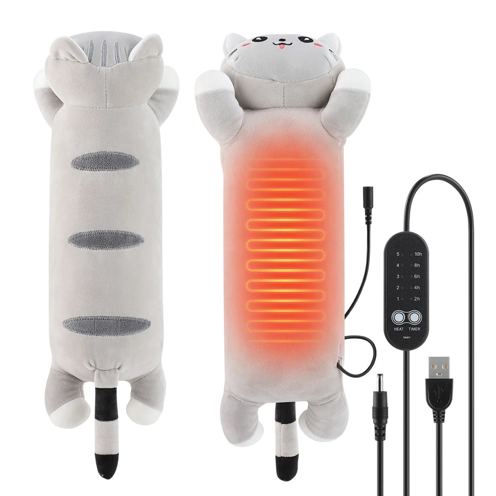 USB Heated Cat Plush Pillow for Period Cramps and Pain Relief - 1