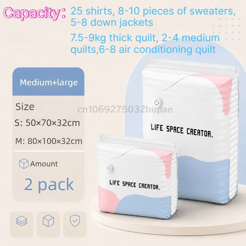Pump-Free Vacuum Compression Storage Bags for Bedding and Clothes