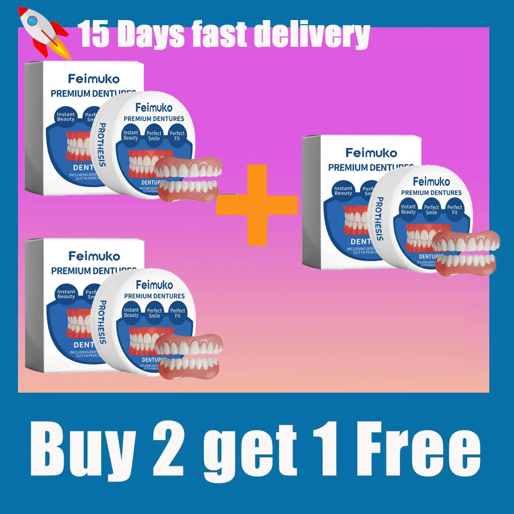 Instant Snap-On Silicone Cosmetic Dentures Set