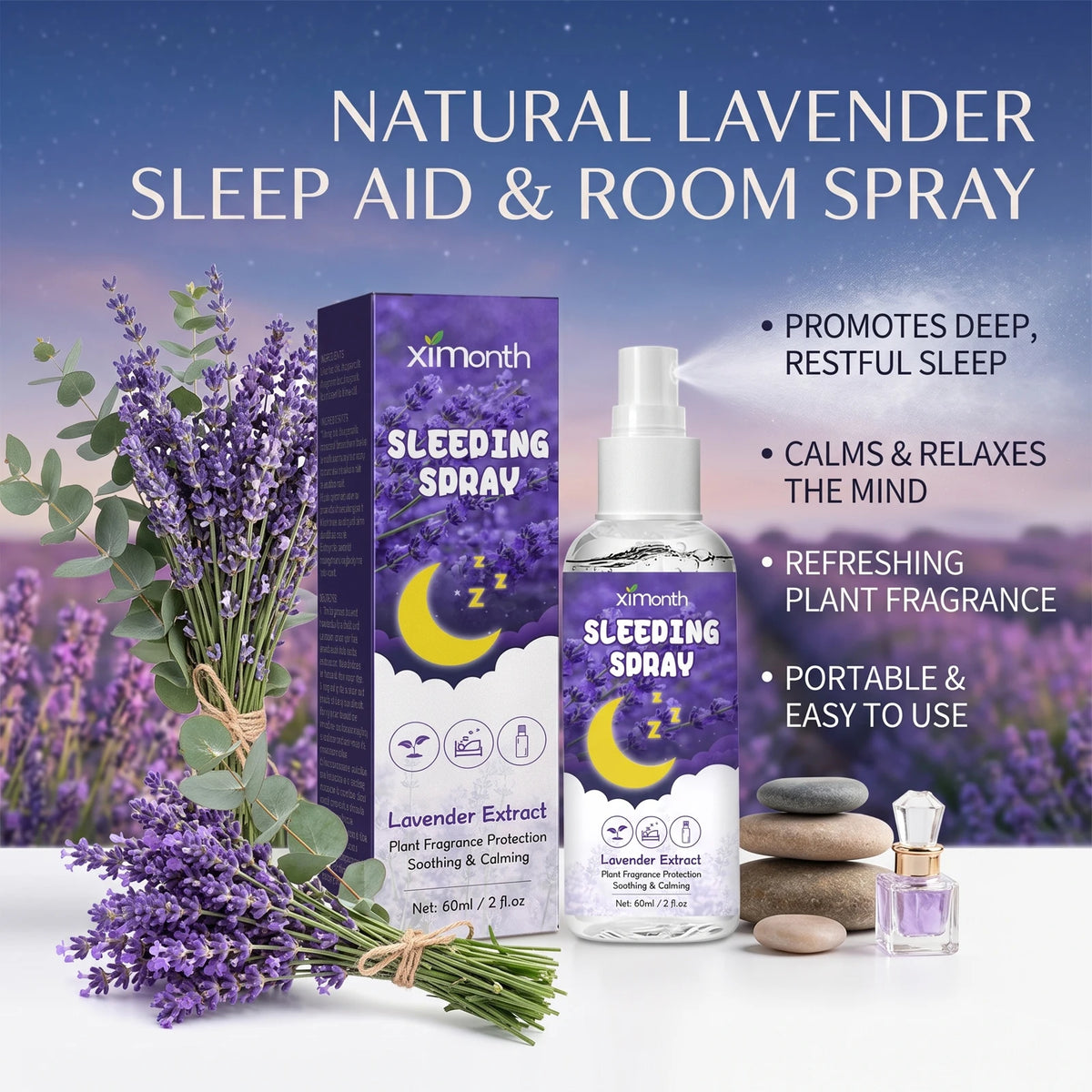 Lavender Calming Sleep Spray for Anxiety and Relaxation