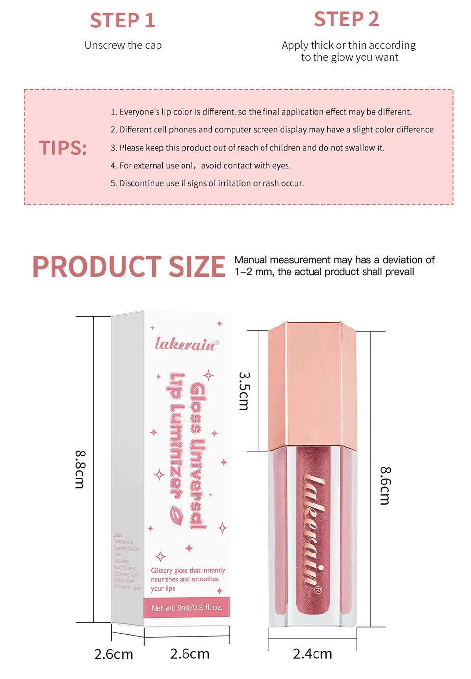 Moisturizing Liquid Glitter Lip Gloss for Plump Lips