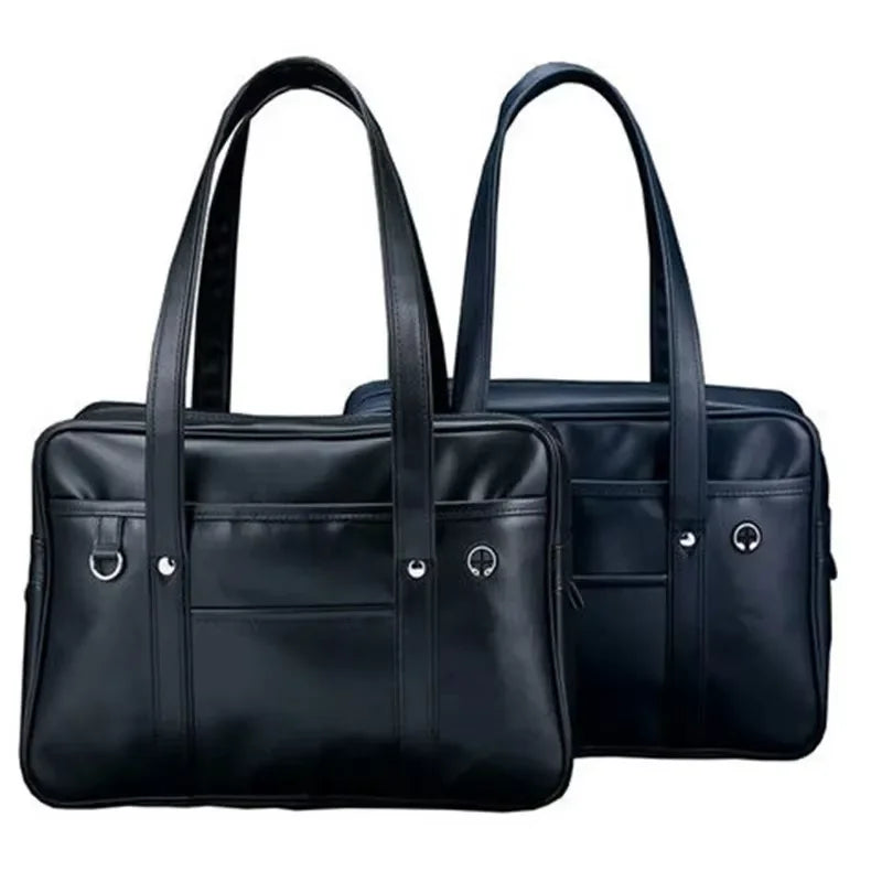 Japanese Style PU Leather Student Tote Bag for School and Daily Use