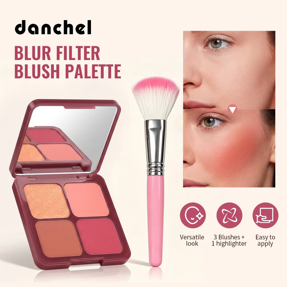 4-Color Matte Pigmented Blush Palette with Makeup Brush - 2