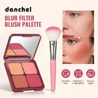4-Color Matte Pigmented Blush Palette with Makeup Brush