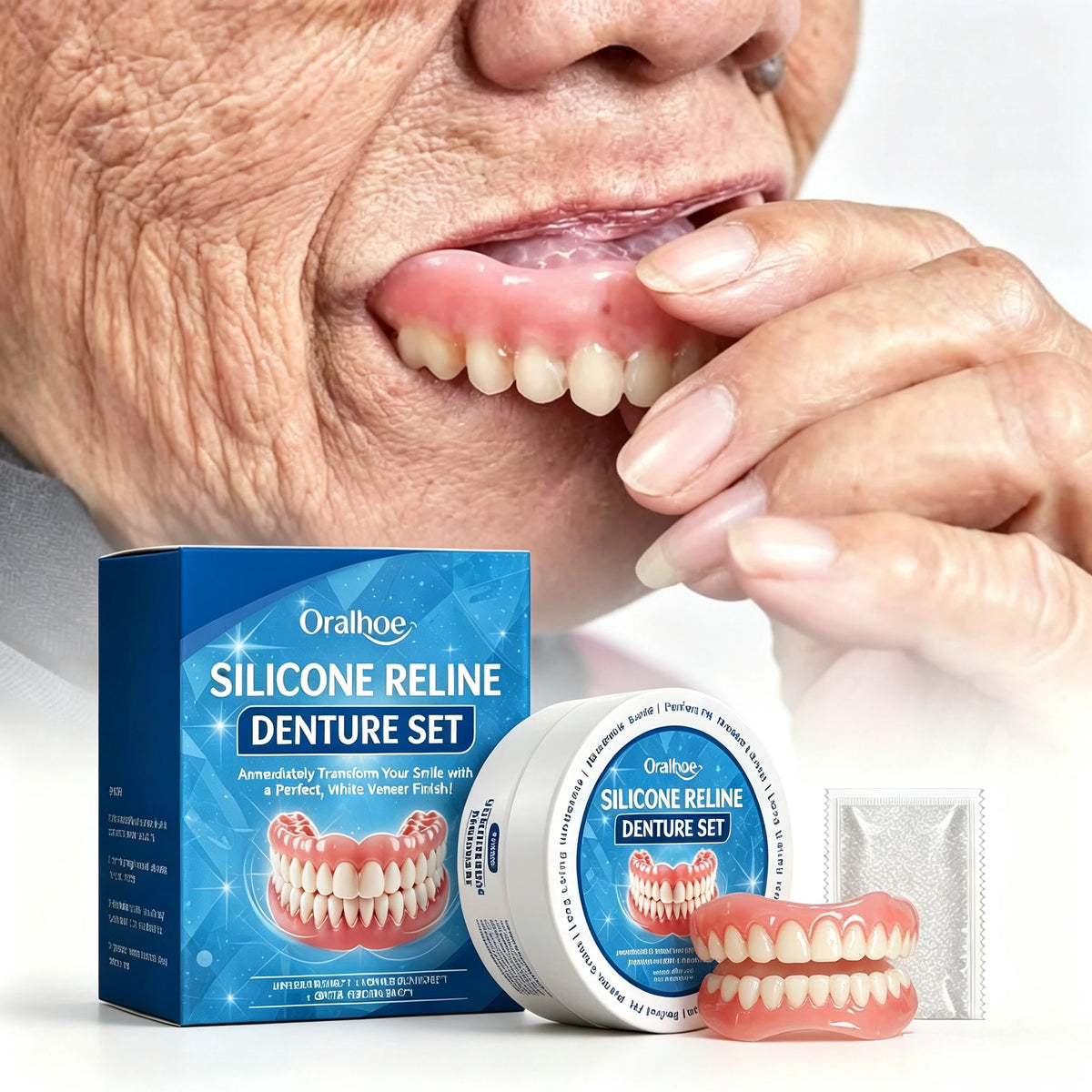 Temporary Silicone Snap-On Denture Set for Smile Whitening