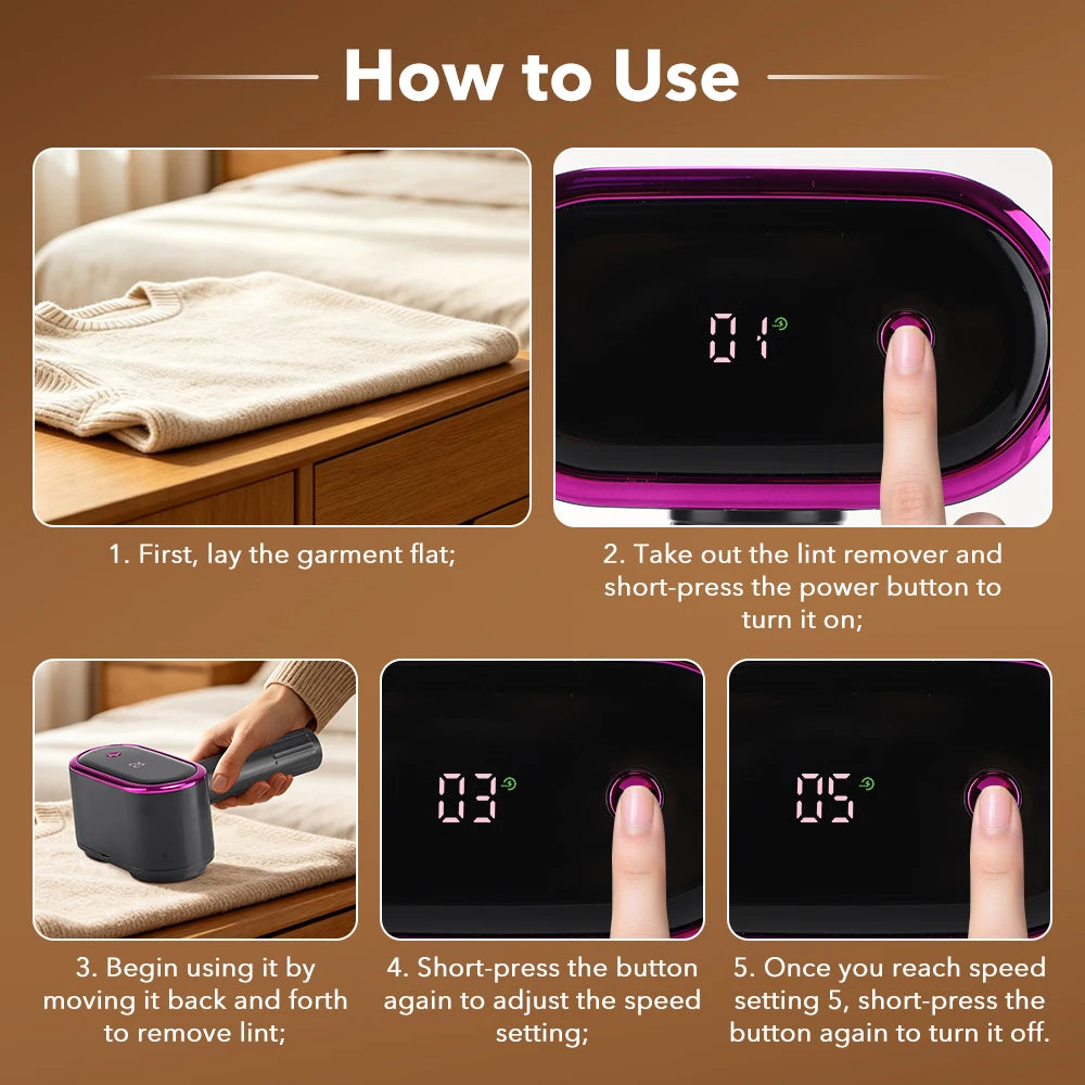 Rechargeable Electric Fabric Shaver with 5-Speed LED Display