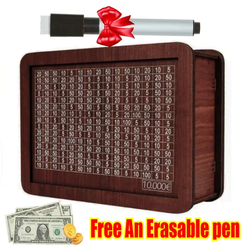 Wooden Money Saving Challenge Box for Cash