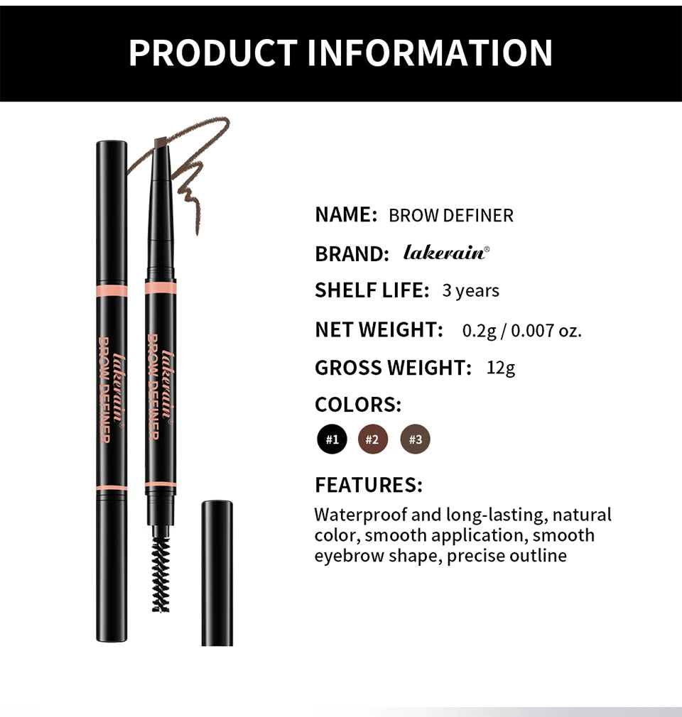 Waterproof Triangular Tip Eyebrow Pencil with Grooming Brush - 17
