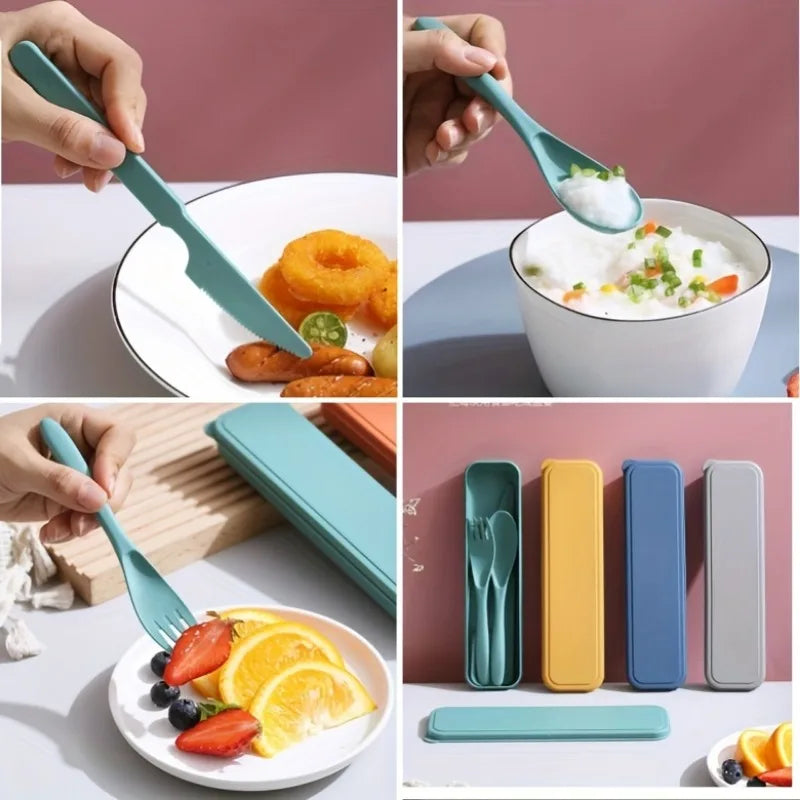 3-in-1 Portable Reusable Travel Cutlery Set with Case