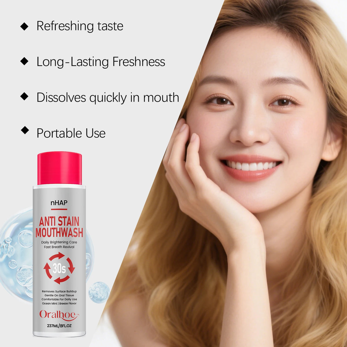 Anti-Stain Teeth Whitening Mouthwash for Fresh Breath