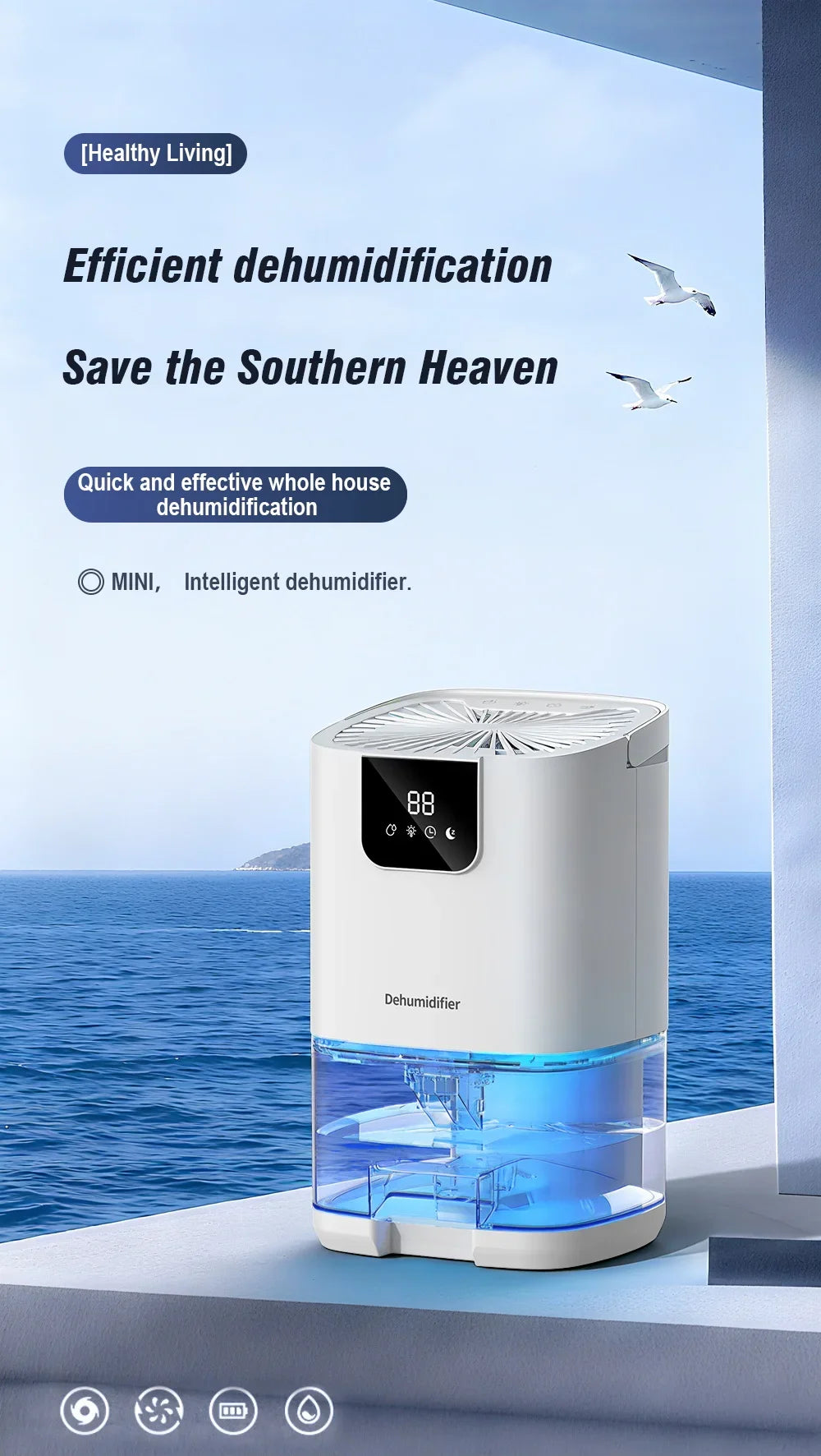 1000ML Portable Smart Dehumidifier for Home and Bedroom