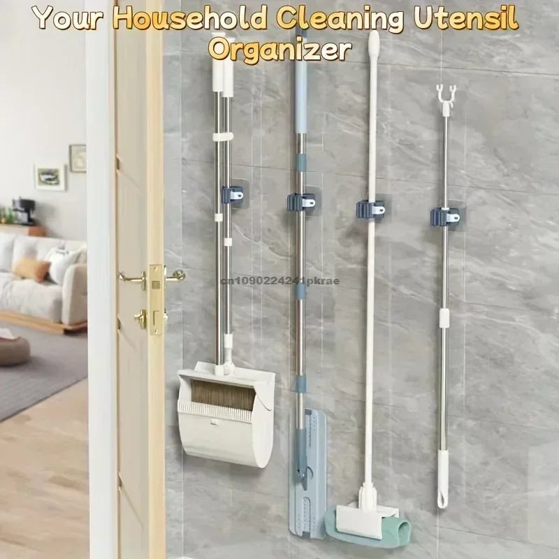 Self-Adhesive Wall Mounted Mop and Broom Organizer Holder