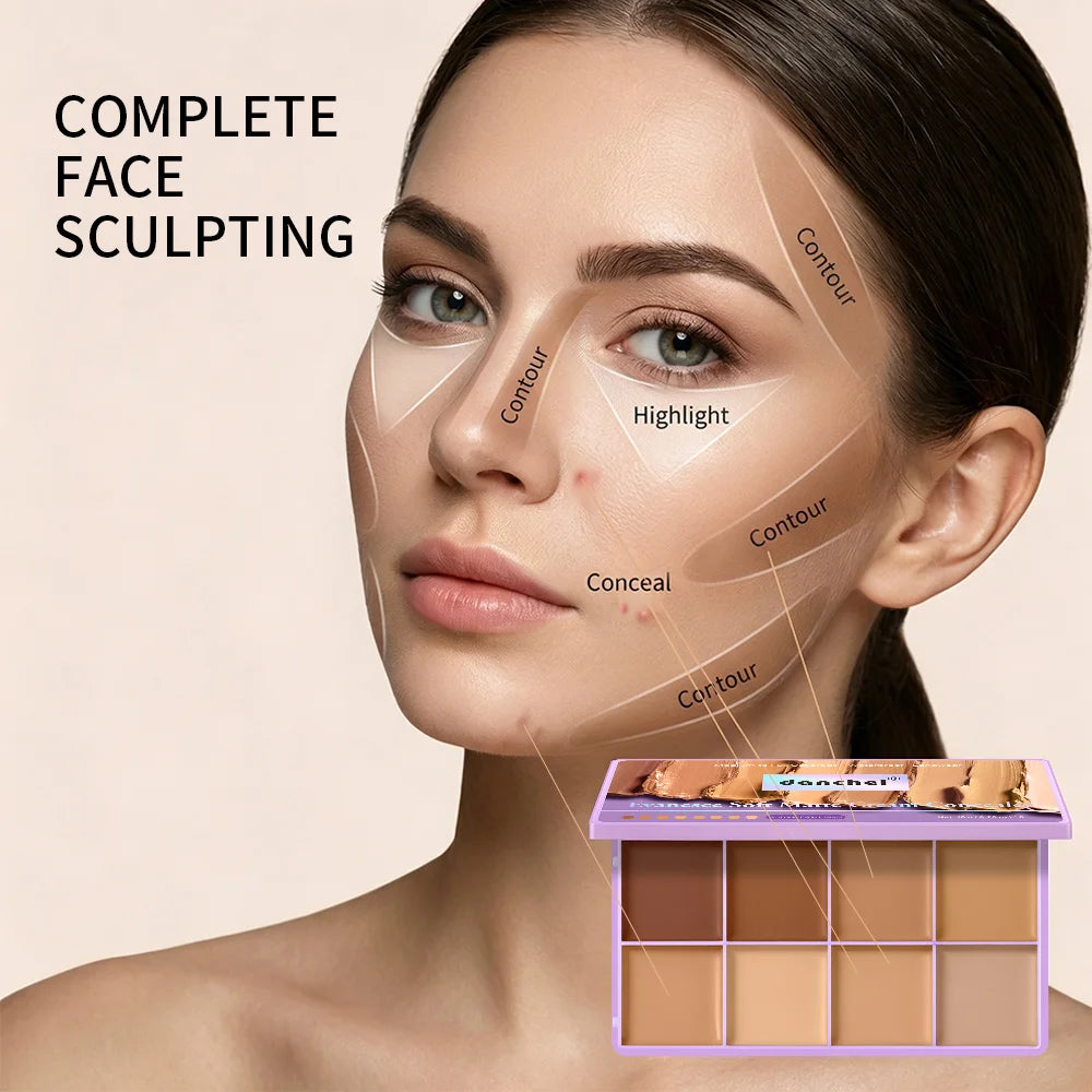 8-Shade Waterproof Full Coverage Cream Concealer Palette - 7