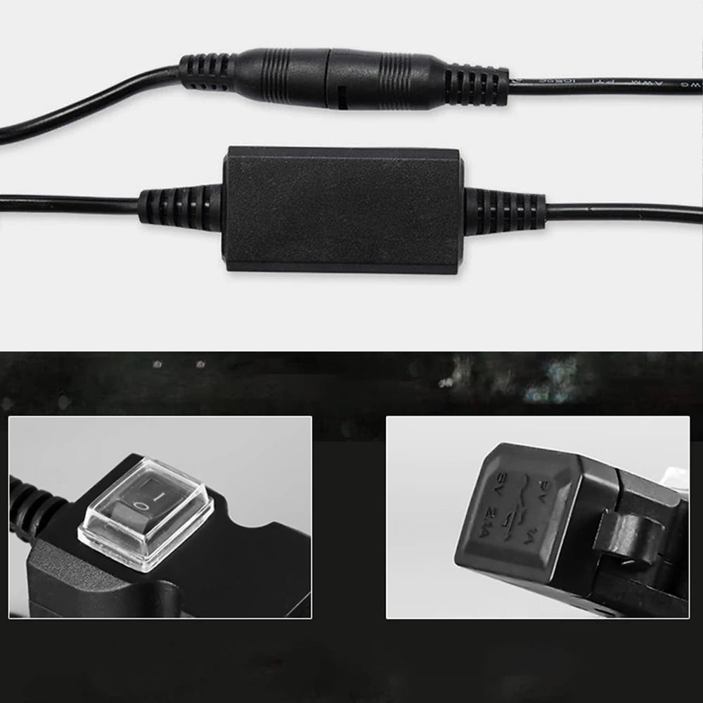 Dual USB Motorcycle Handlebar Charger with Power Switch - 6