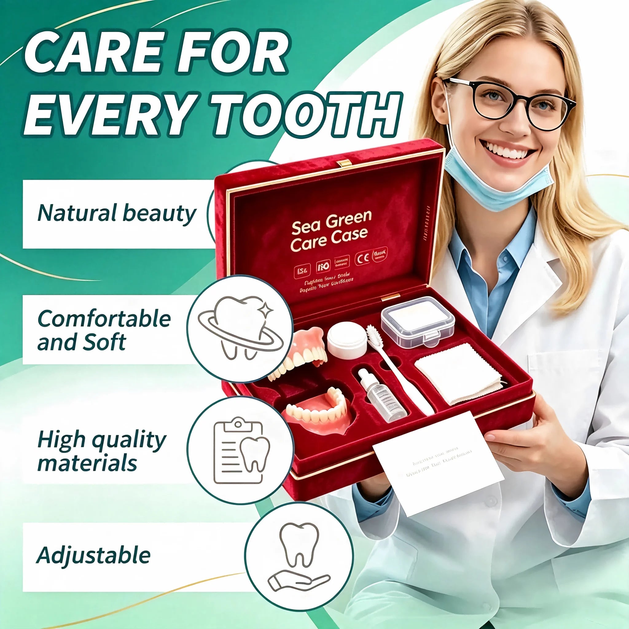 Complete Denture Care Set with Storage Case and Cleaning Tools - 5