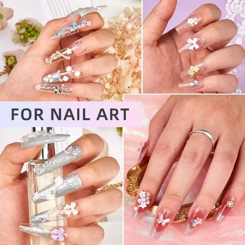 3D Nail Art Decoration Set with Bows, Flowers, and Pearls