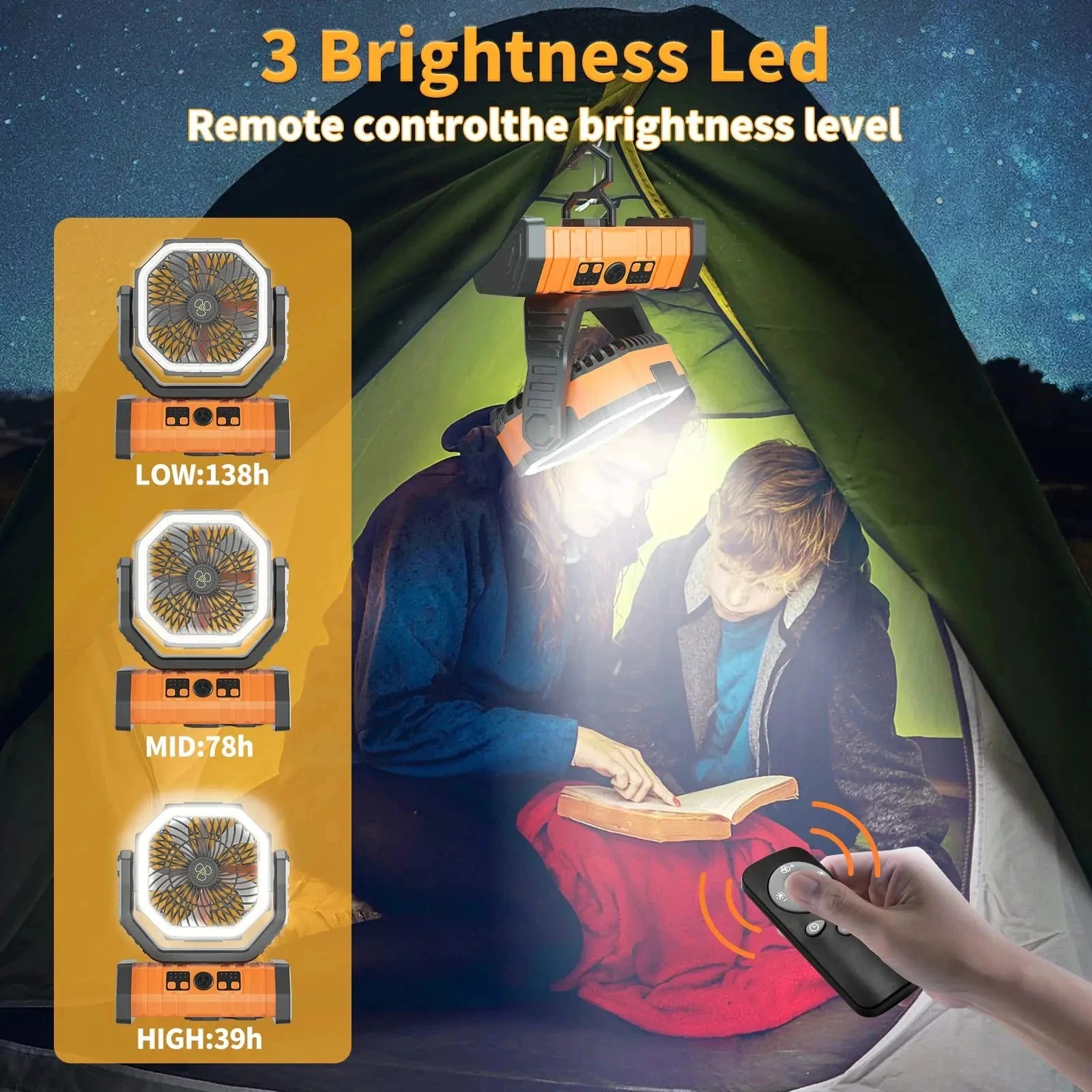 Portable LED Camping Fan with 20000mAh Battery and Remote - 1