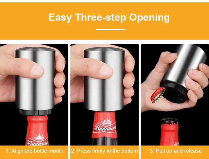 Automatic Stainless Steel Push-Down Beer Bottle Opener