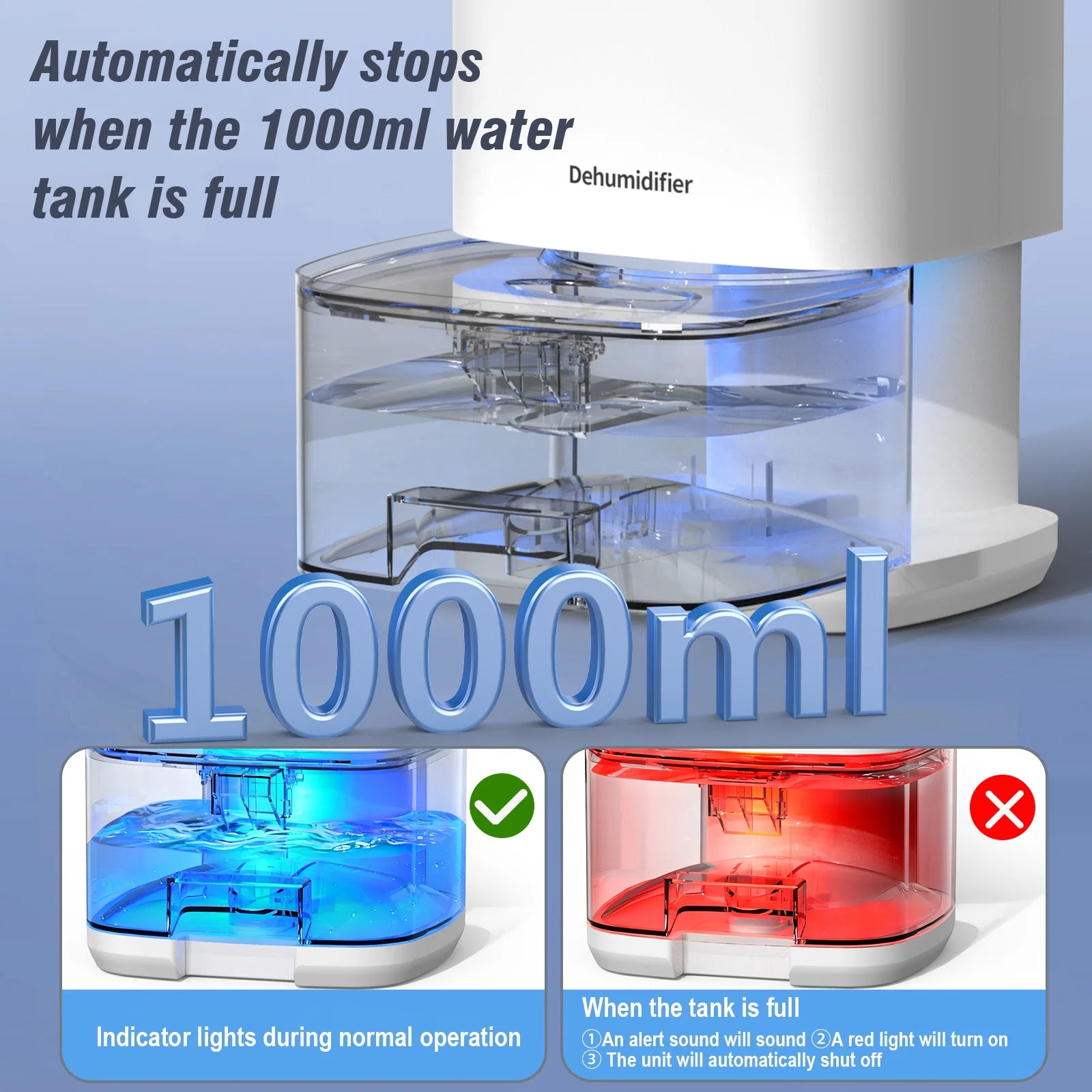1000ML Portable Smart Dehumidifier for Home and Bedroom - 6