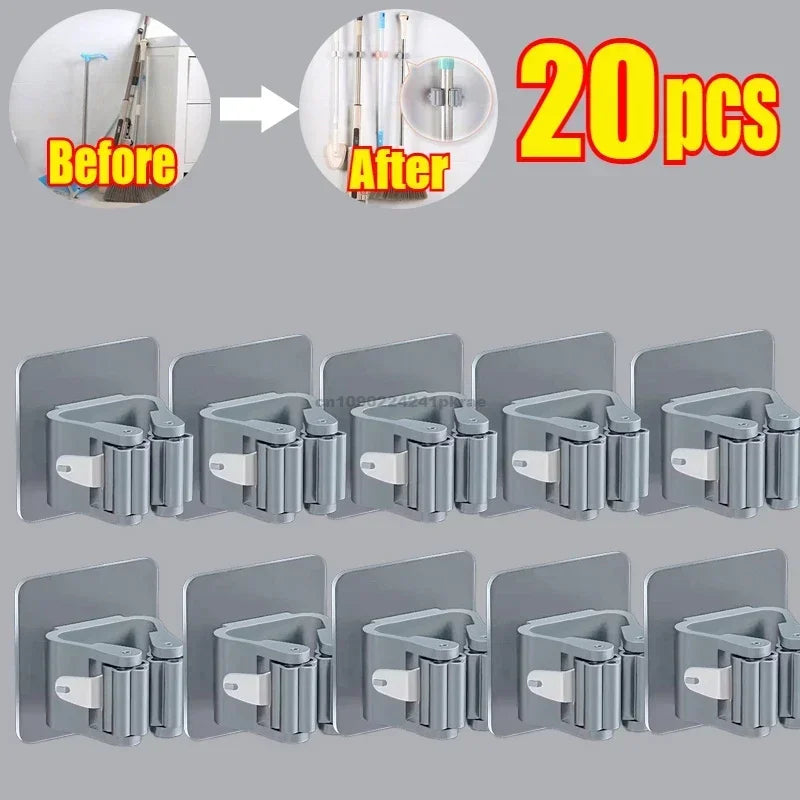 Self-Adhesive Wall Mounted Mop and Broom Organizer Holder