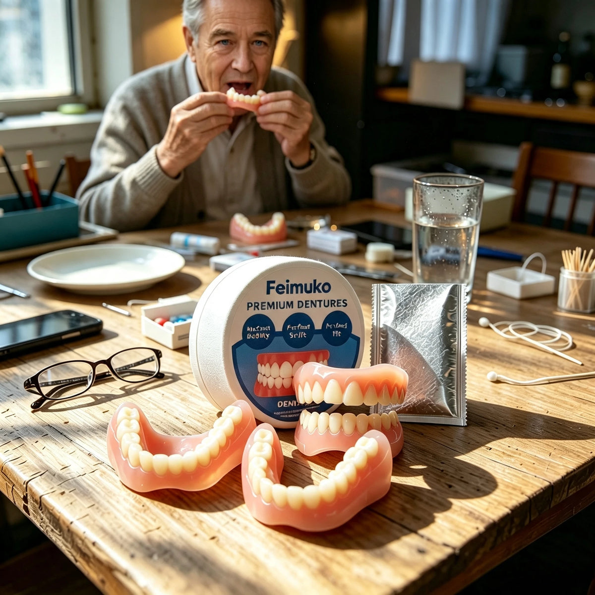 Instant Snap-On Silicone Cosmetic Dentures Set