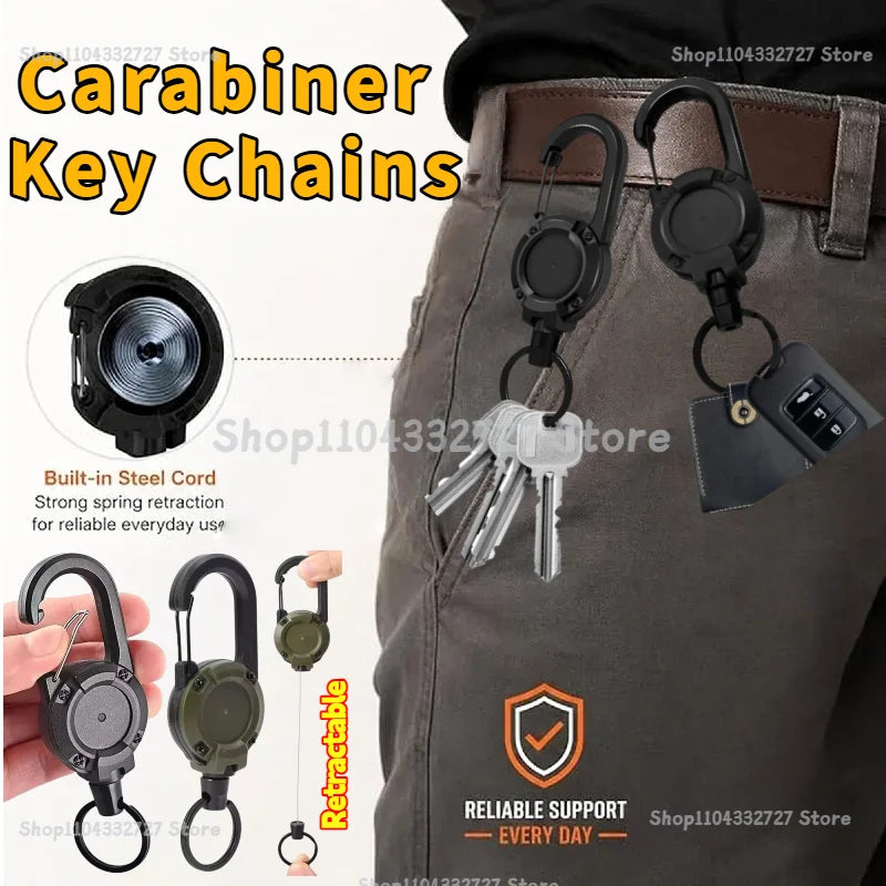 Heavy Duty Retractable Carabiner Key Chain with Steel Wire
