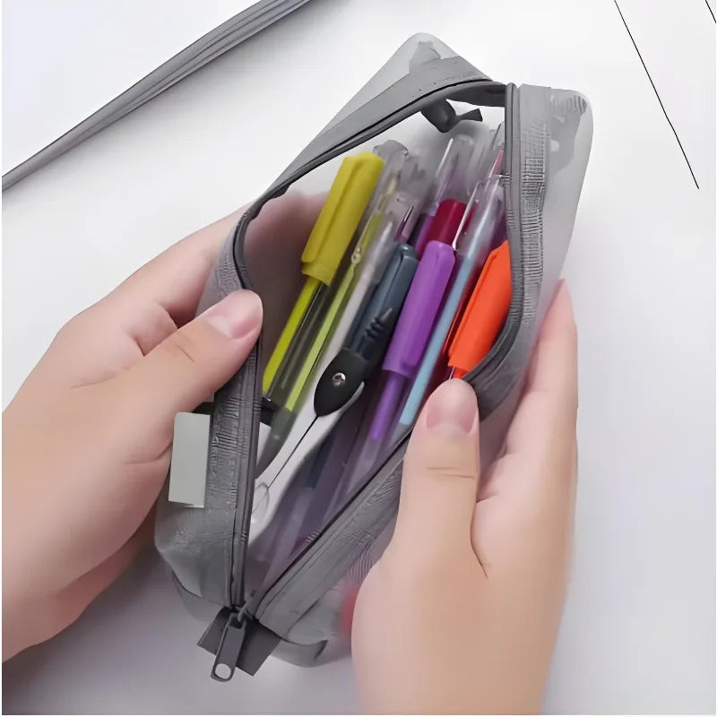 Transparent Mesh Pencil Case Organizer for School and Office