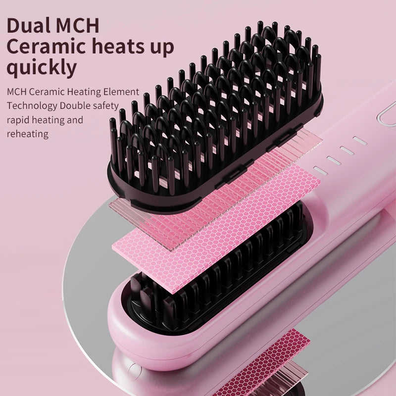 Fast-Heating Cordless Ionic Hair Straightener Brush