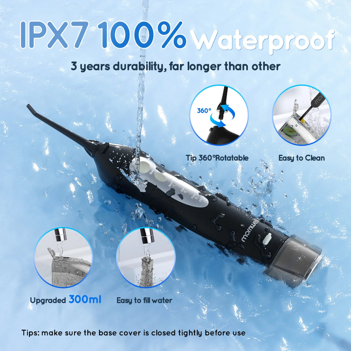 Portable Cordless Water Flosser with 3 Modes and 7 Replacement Tips