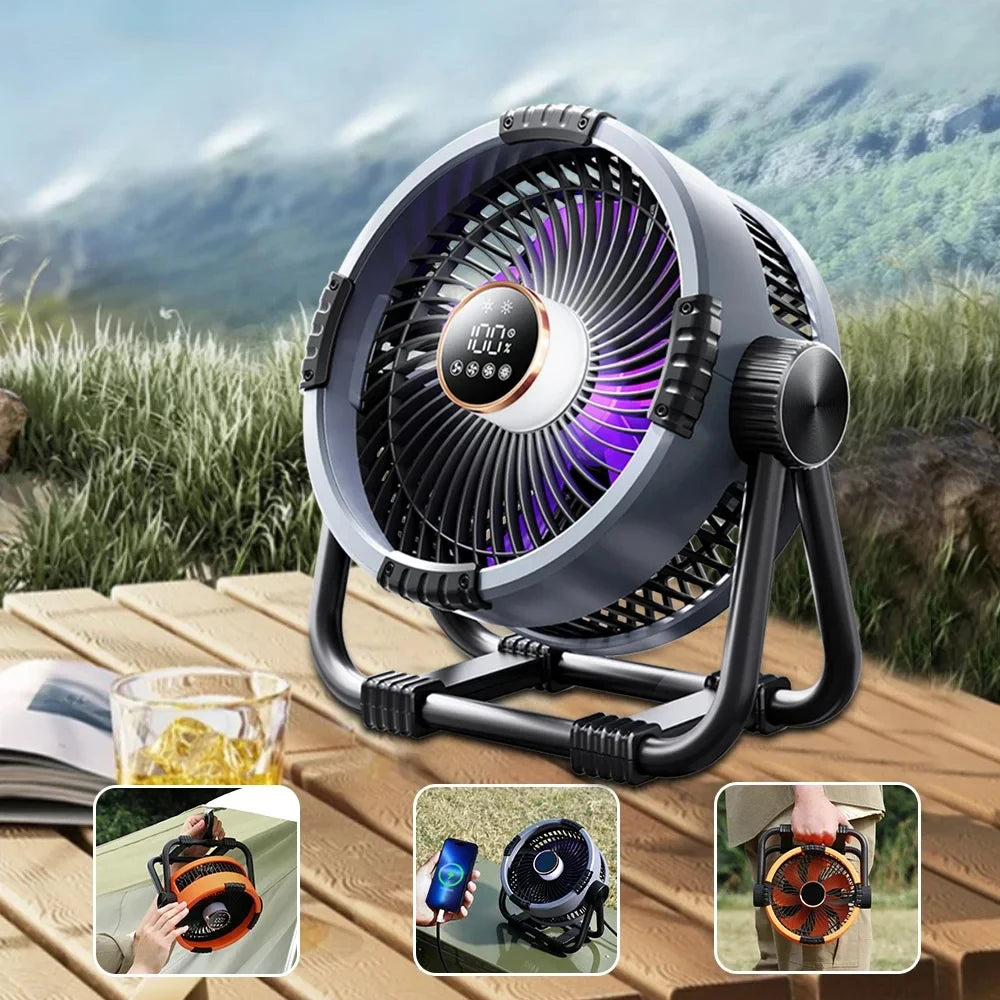 Portable Rechargeable Camping Fan with Night Light and Power Bank