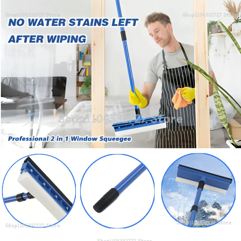 Telescopic 2-in-1 Window Squeegee and Sponge Cleaner