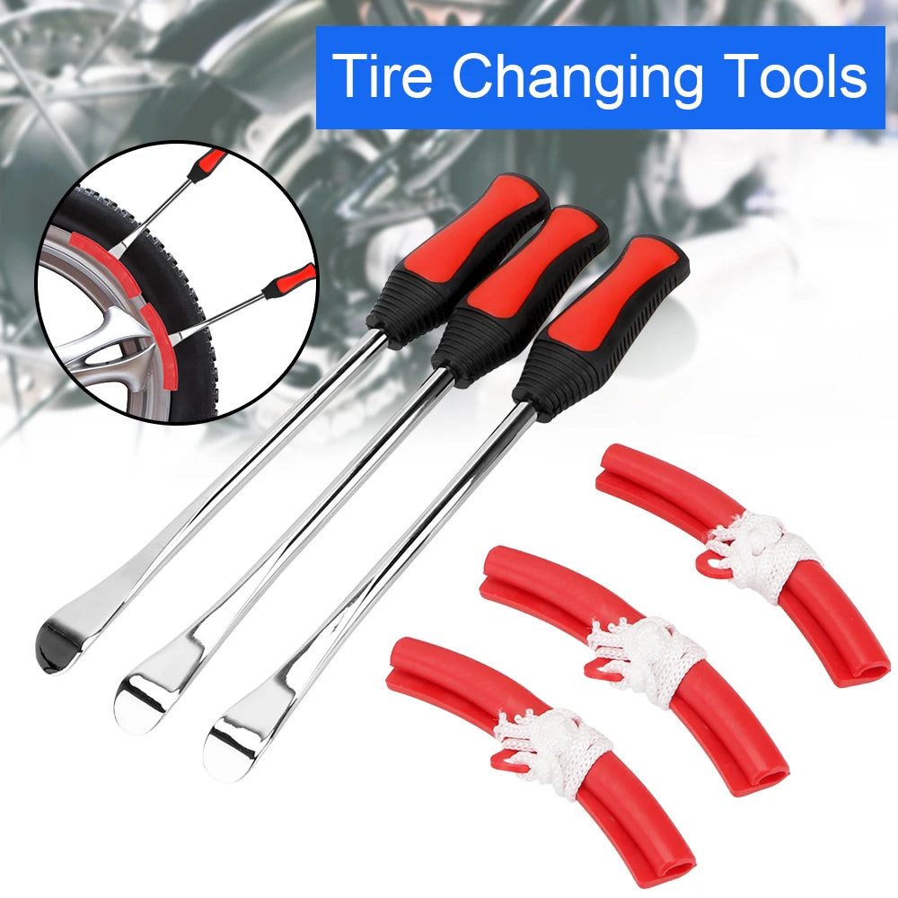 Motorcycle and Bicycle Tire Changing Lever Tool Kit with Rim Protectors - 21