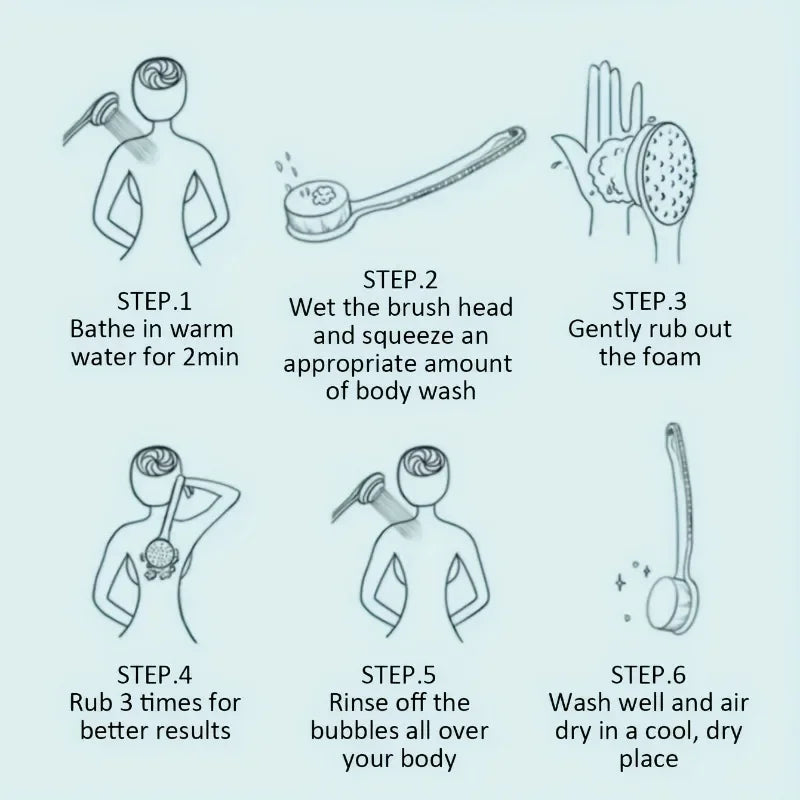 2-in-1 Long Handle Exfoliating Bath Brush and Shower Scrubber