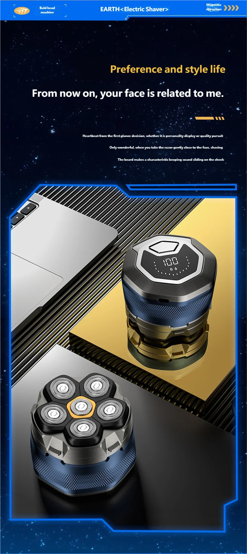 6D Electric Rotary Head Shaver for Men