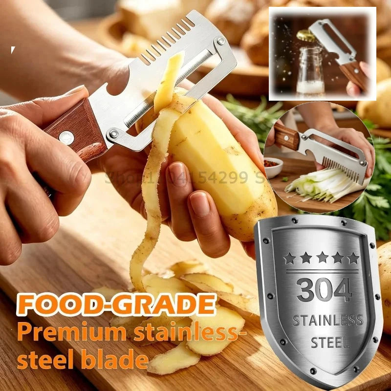 3-in-1 Multifunction Vegetable Peeler with Wood Handle